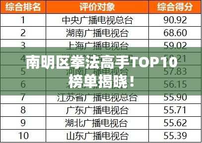 南明區(qū)拳法高手TOP10榜單揭曉！