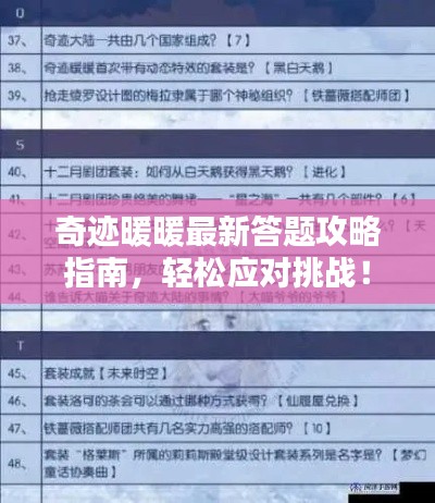 奇跡暖暖最新答題攻略指南，輕松應(yīng)對(duì)挑戰(zhàn)！