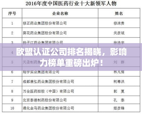 歐盟認(rèn)證公司排名揭曉，影響力榜單重磅出爐！