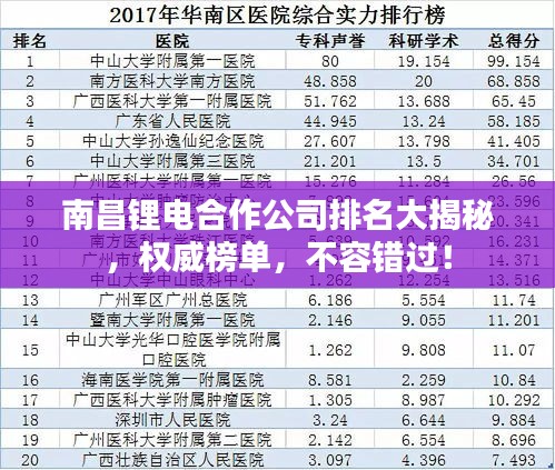 南昌鋰電合作公司排名大揭秘，權(quán)威榜單，不容錯(cuò)過！