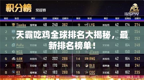 天霸吃雞全球排名大揭秘，最新排名榜單！